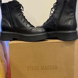 Steve Madden Black Platform Lace-Up Zip Combat Boots